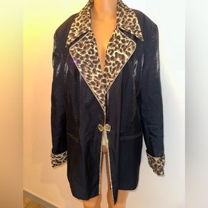 Vintage Stella Louise for K&B Black Leopard Print and Rhinestone Blazer, Size 18